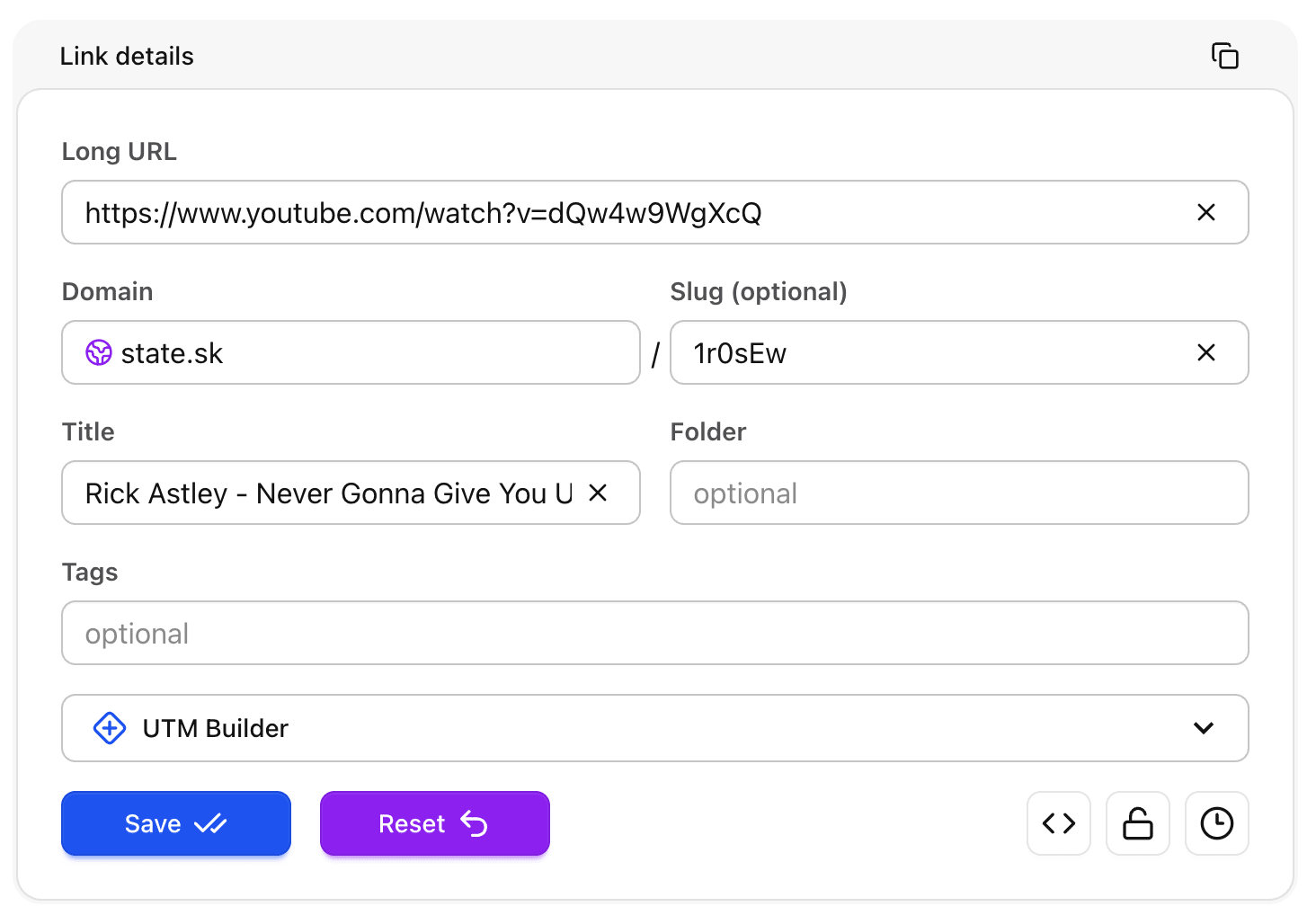 Edit link details Basic